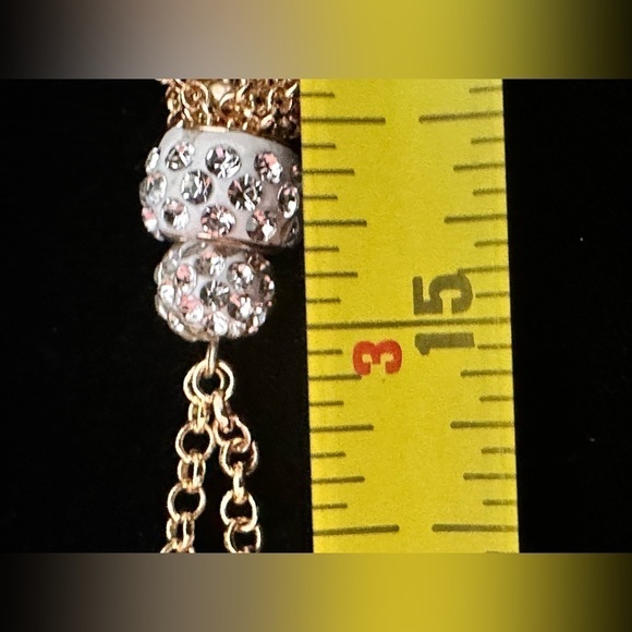 Beaded Tassel Necklace Gold Tone Rhinestone Stone Accent Signed M 5307 P - Picture 7 of 12